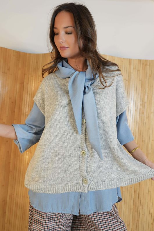 Etta Slouch Knit Layering Tank Light Grey Marl